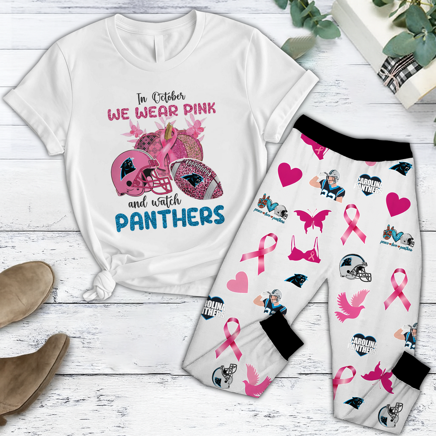 In October We Wear Pink And Watch CAR NFL Pajamas Set DatND DVT