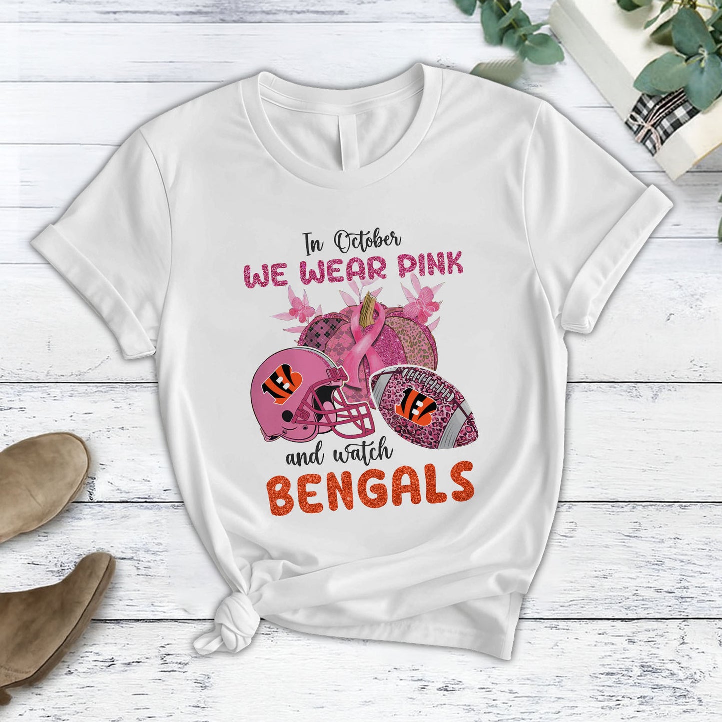In October We Wear Pink And Watch CIN NFL Pajamas Set DatND DVT