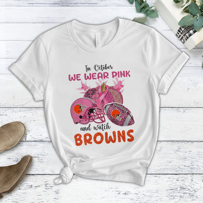 In October We Wear Pink And Watch CLE NFL Pajamas Set DatND DVT