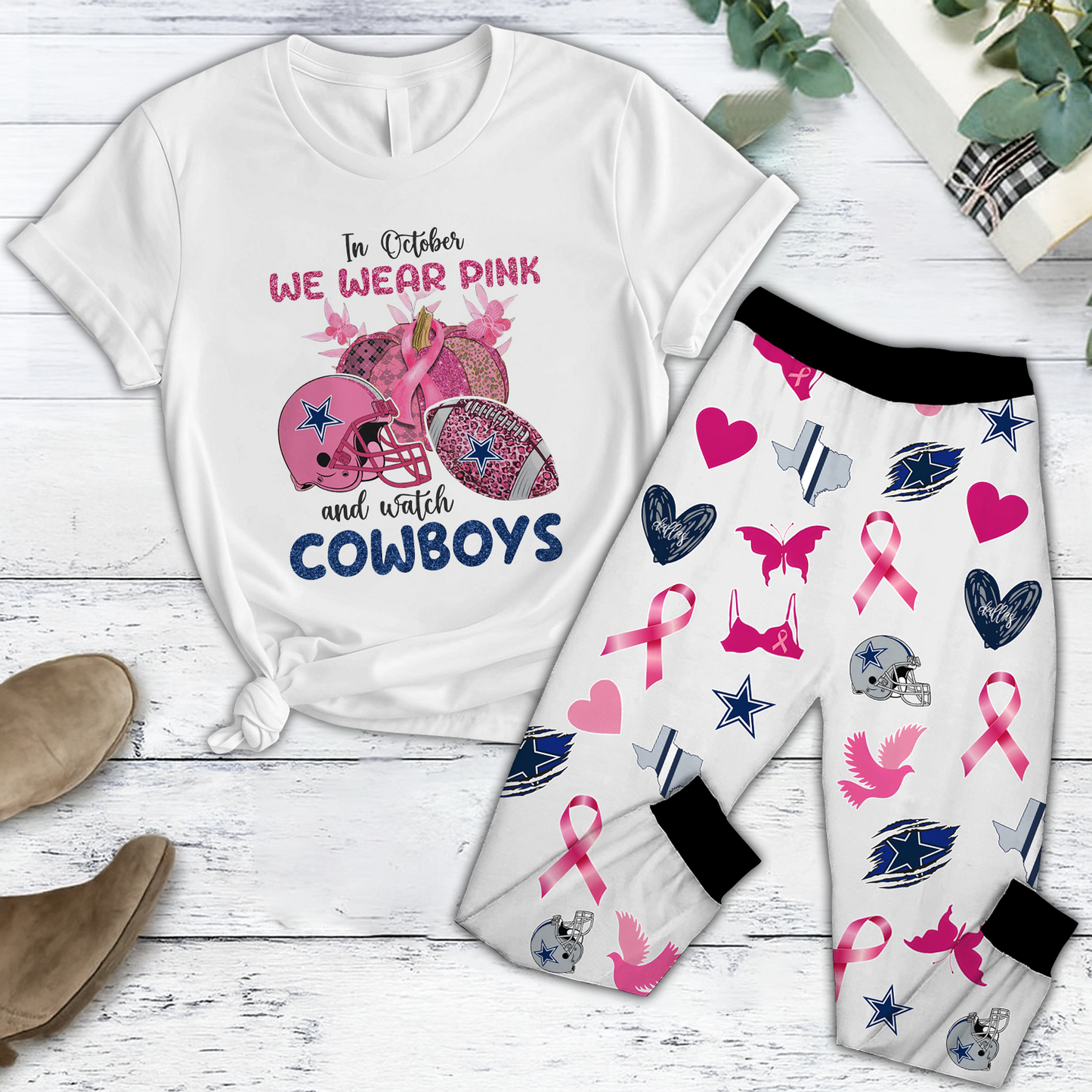 In October We Wear Pink And Watch DAL NFL Pajamas Set DatND DVT