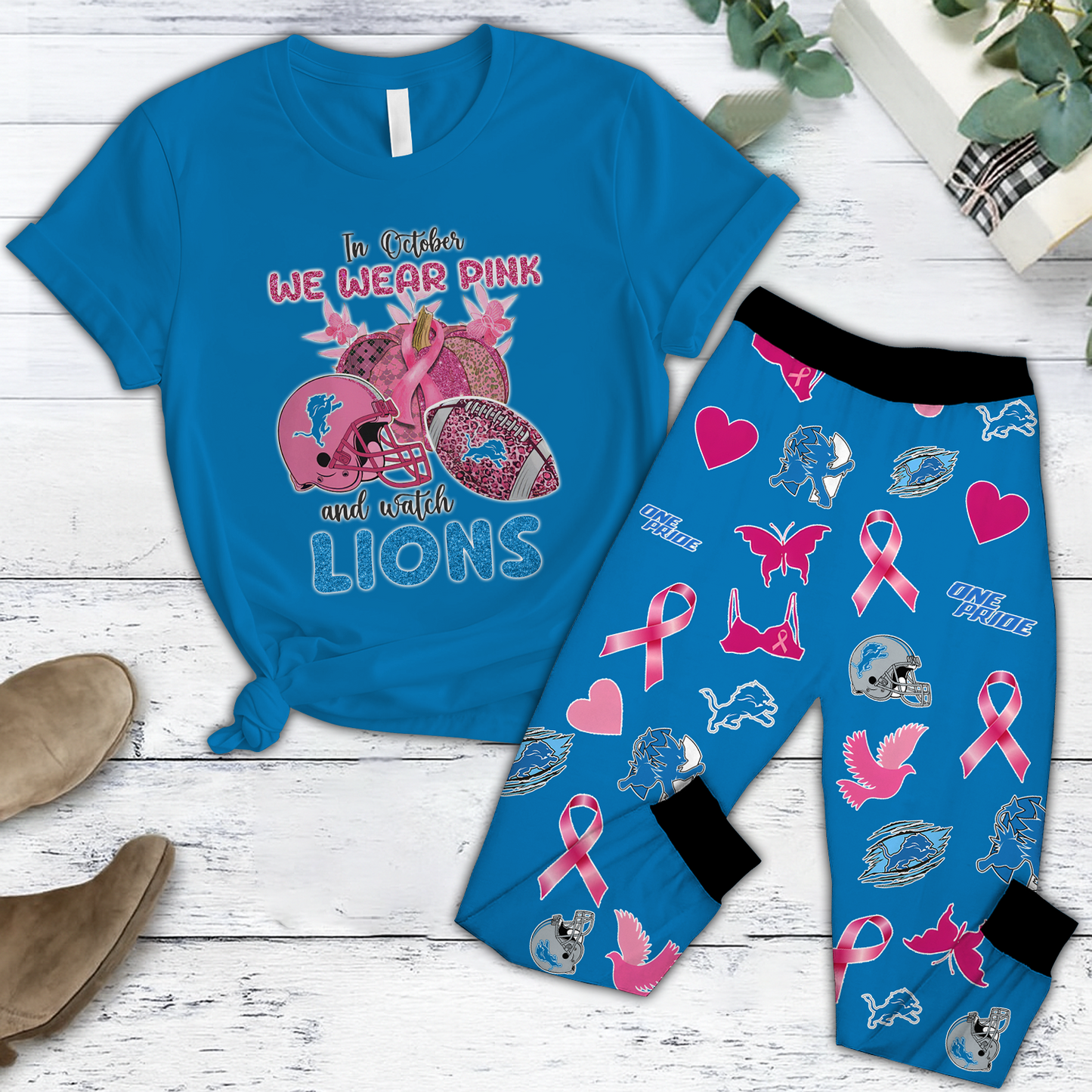 In October We Wear Pink And Watch DET NFL Pajamas Set DatND DVT