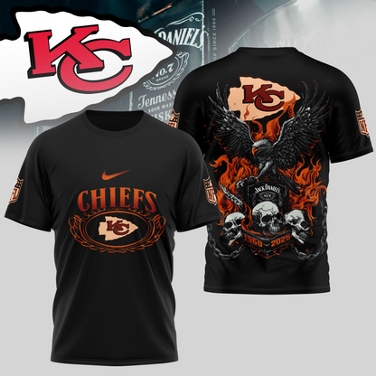 KCC Premium NFL Flaming Eagle Skull T-Shirt DDT CTND