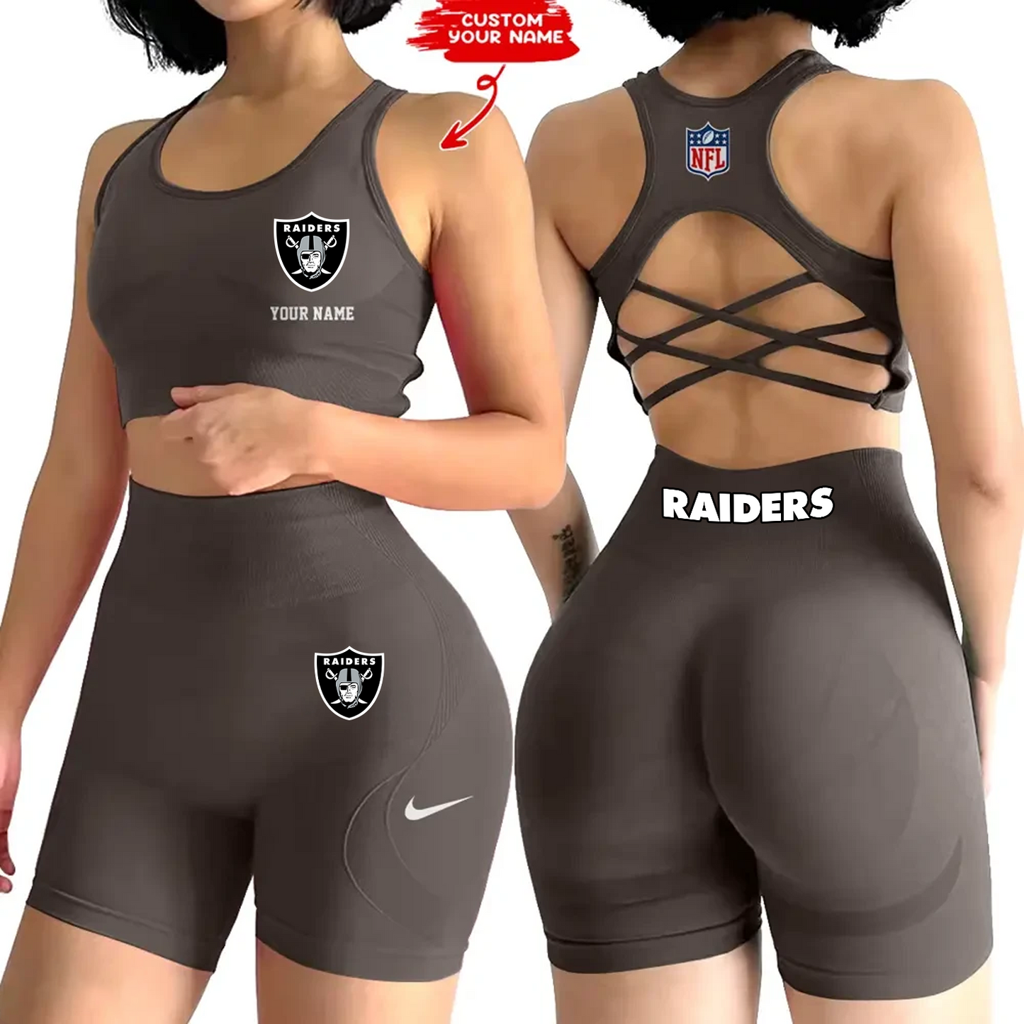 LVR x NFL 2-PCS Women's Seamless Yoga Set Sexy Sport Bra High Waist Sports Shorts DATND TANTD