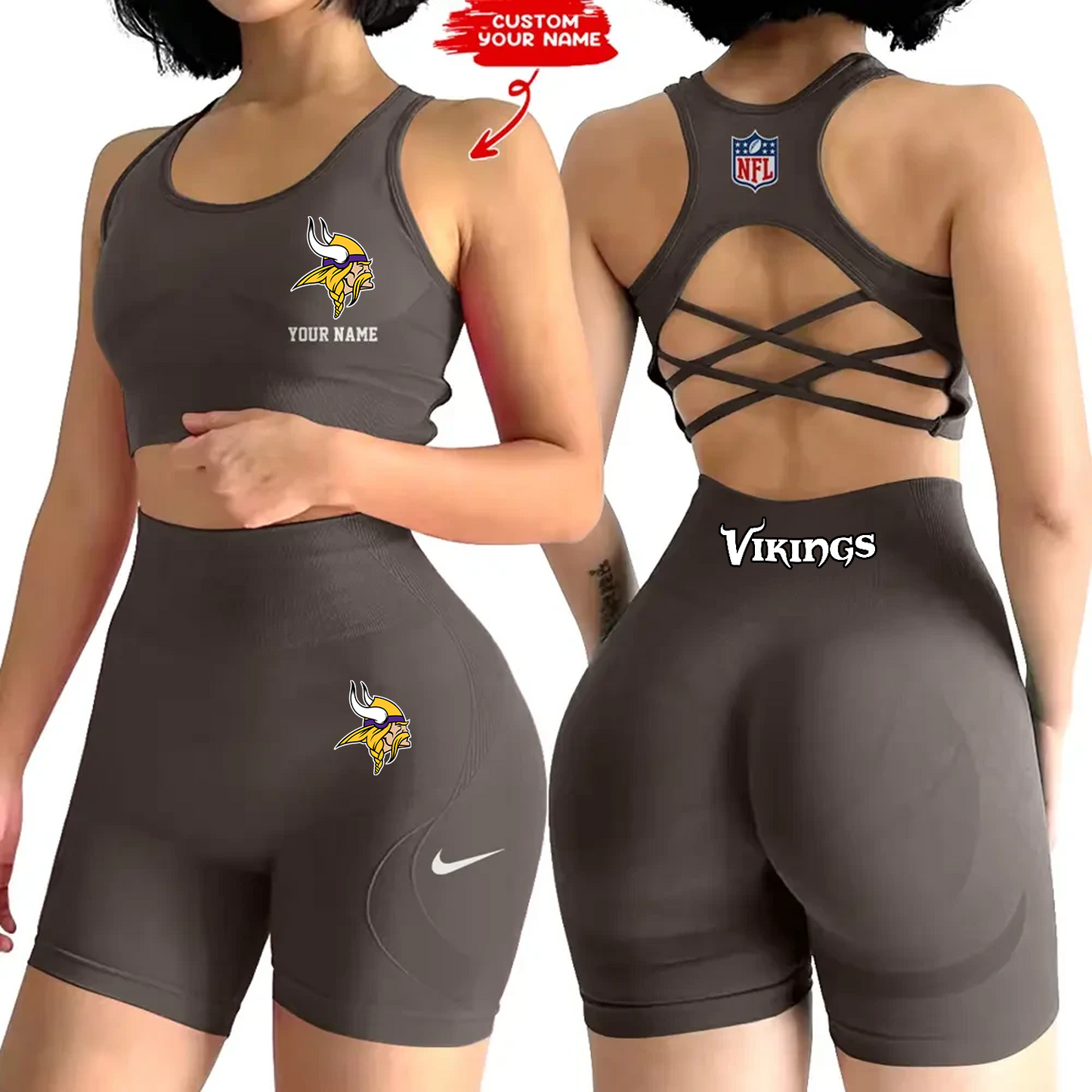 MIN x NFL 2-PCS Women's Seamless Yoga Set Sexy Sport Bra High Waist Sports Shorts DATND TANTD