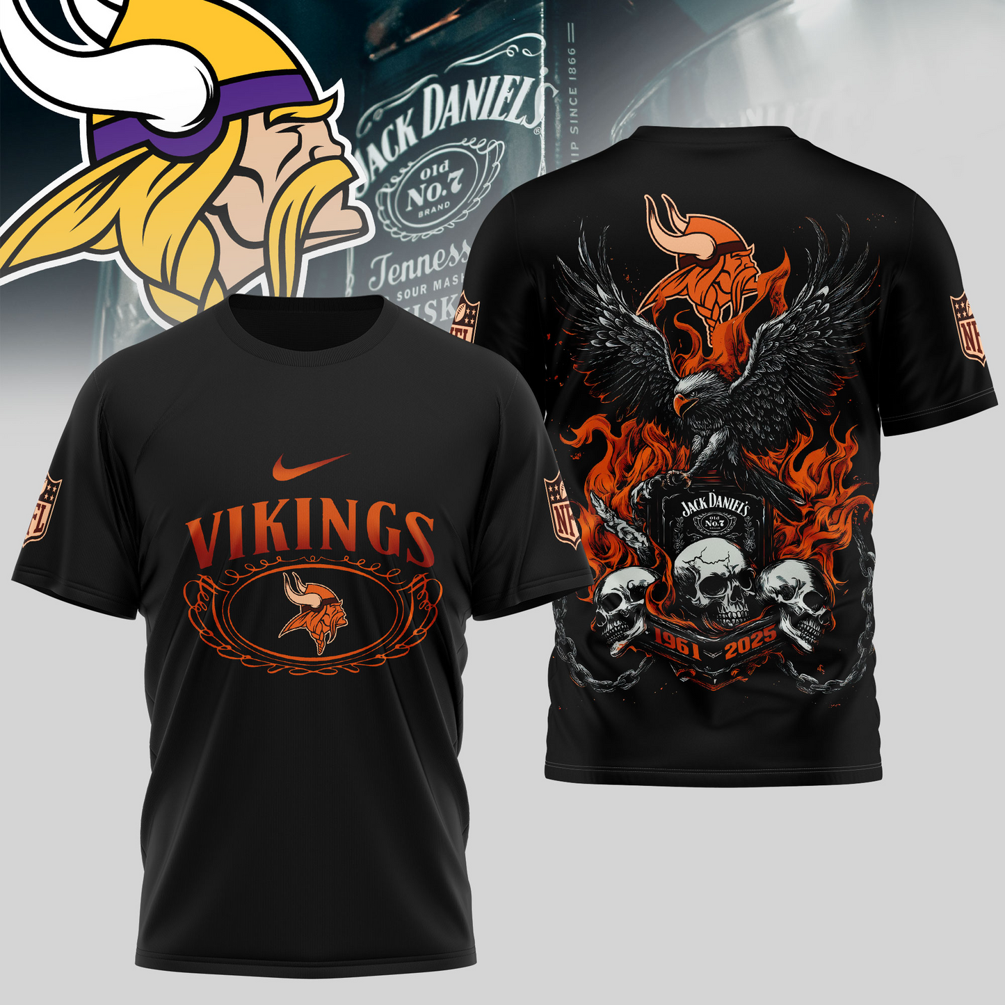 MV Premium NFL Flaming Eagle Skull T-Shirt DDT CTND