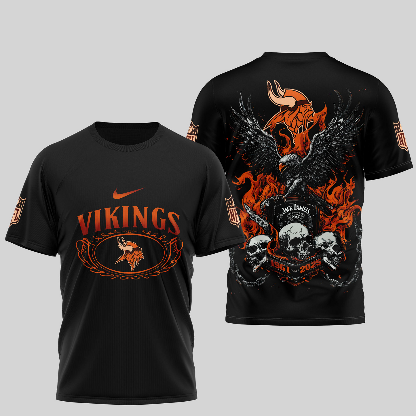 MV Premium NFL Flaming Eagle Skull T-Shirt DDT CTND