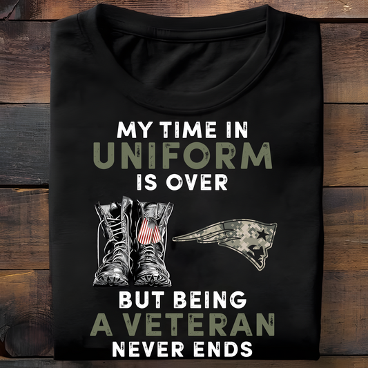 NE x NFL My Time In Uniform Is Over But Being A Veteran Never Ends 2D Shirt DatND ThuongNH