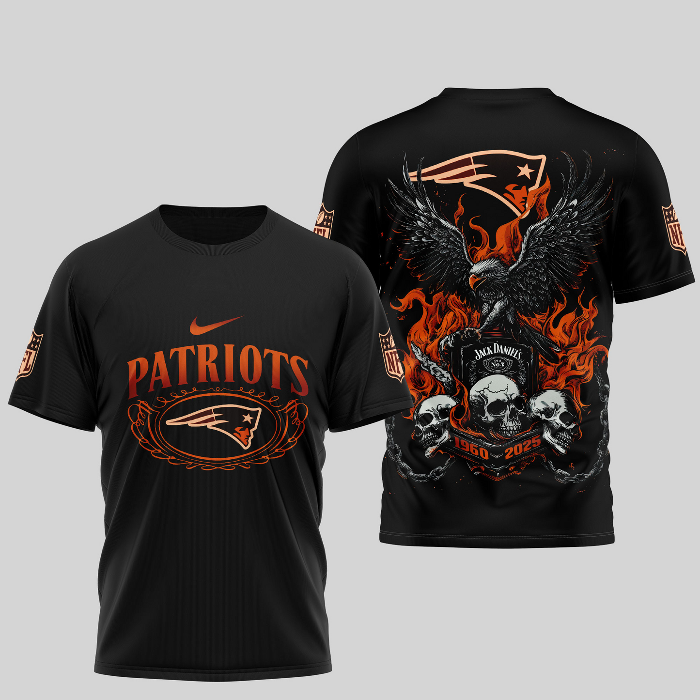 NEP Premium NFL Flaming Eagle Skull T-Shirt DDT CTND