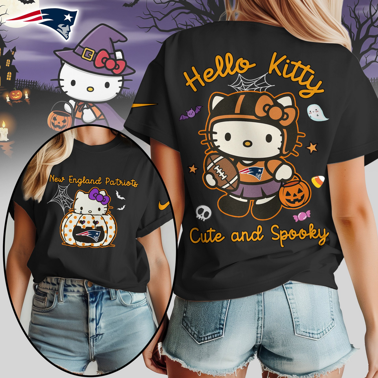 NEP Premium NFL Hello Kitty Cute & Spooky Halloween Women Shirt DDT CTND