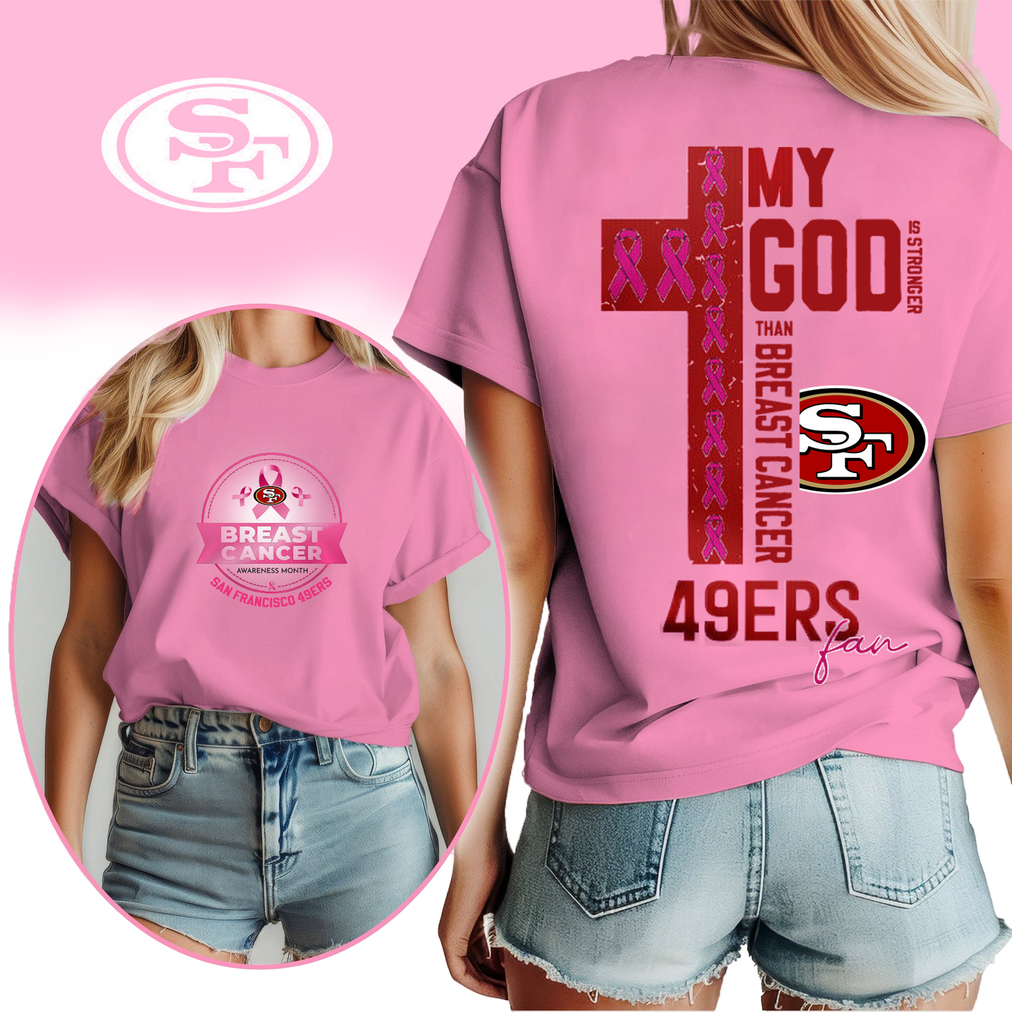 NFL SF49 - Breast Cancer My God In Stronger Shirt DDT HLP