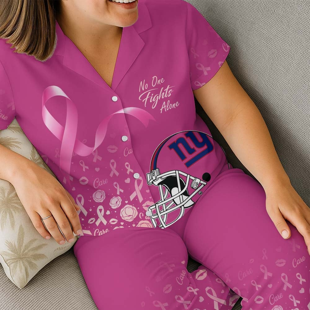 NYG Premium NFL Breast Cancer October Button Pajamas Set DDT NTL