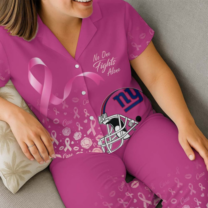 NYG Premium NFL Breast Cancer October Button Pajamas Set DDT NTL