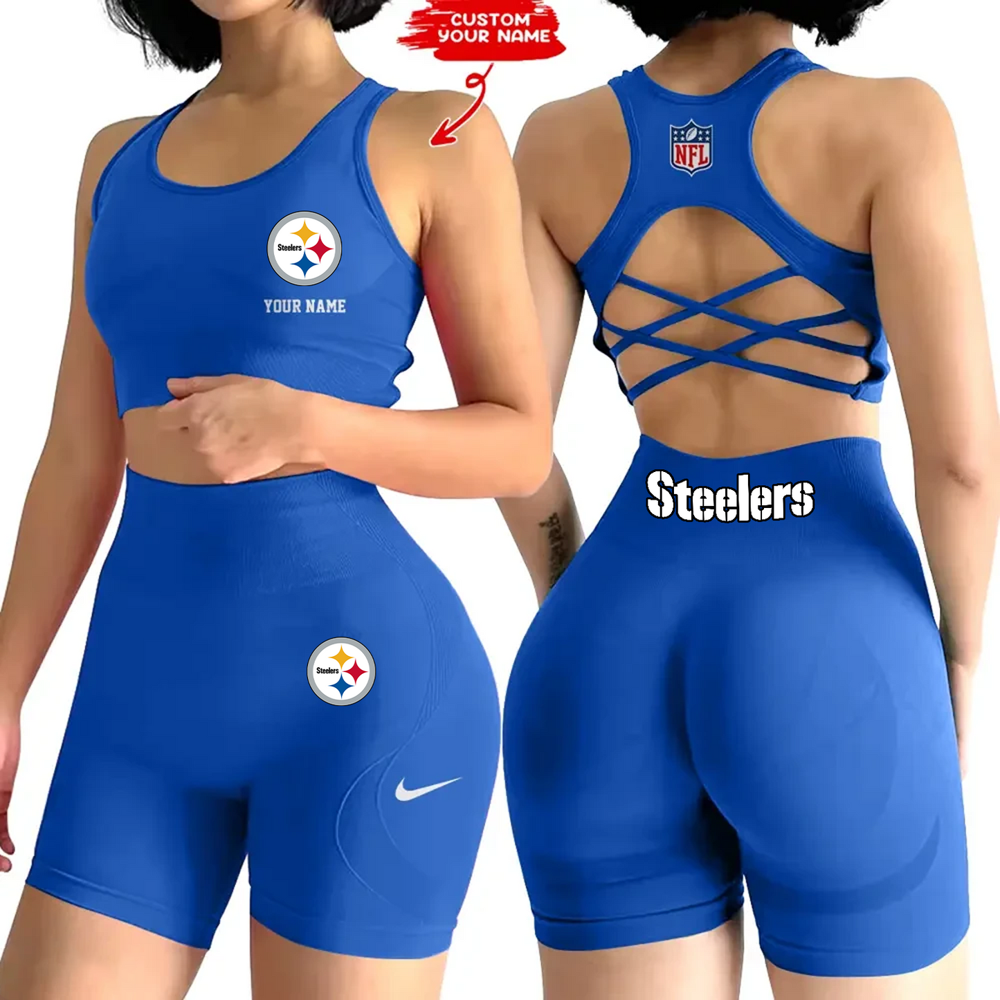 PIT x NFL 2-PCS Women's Seamless Yoga Set Sexy Sport Bra High Waist Sports Shorts DATND TANTD