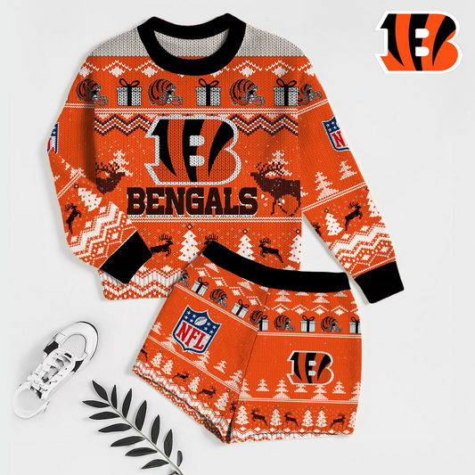Premium NFL CIN Holiday Sweatshirt & Shorts Set V1 NMD TTV