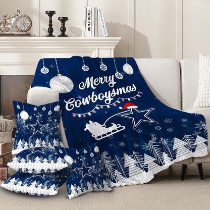 Premium NFL DAL Christmas Fleece Blanket & Throw Pillow Combo V1 NMD NHM