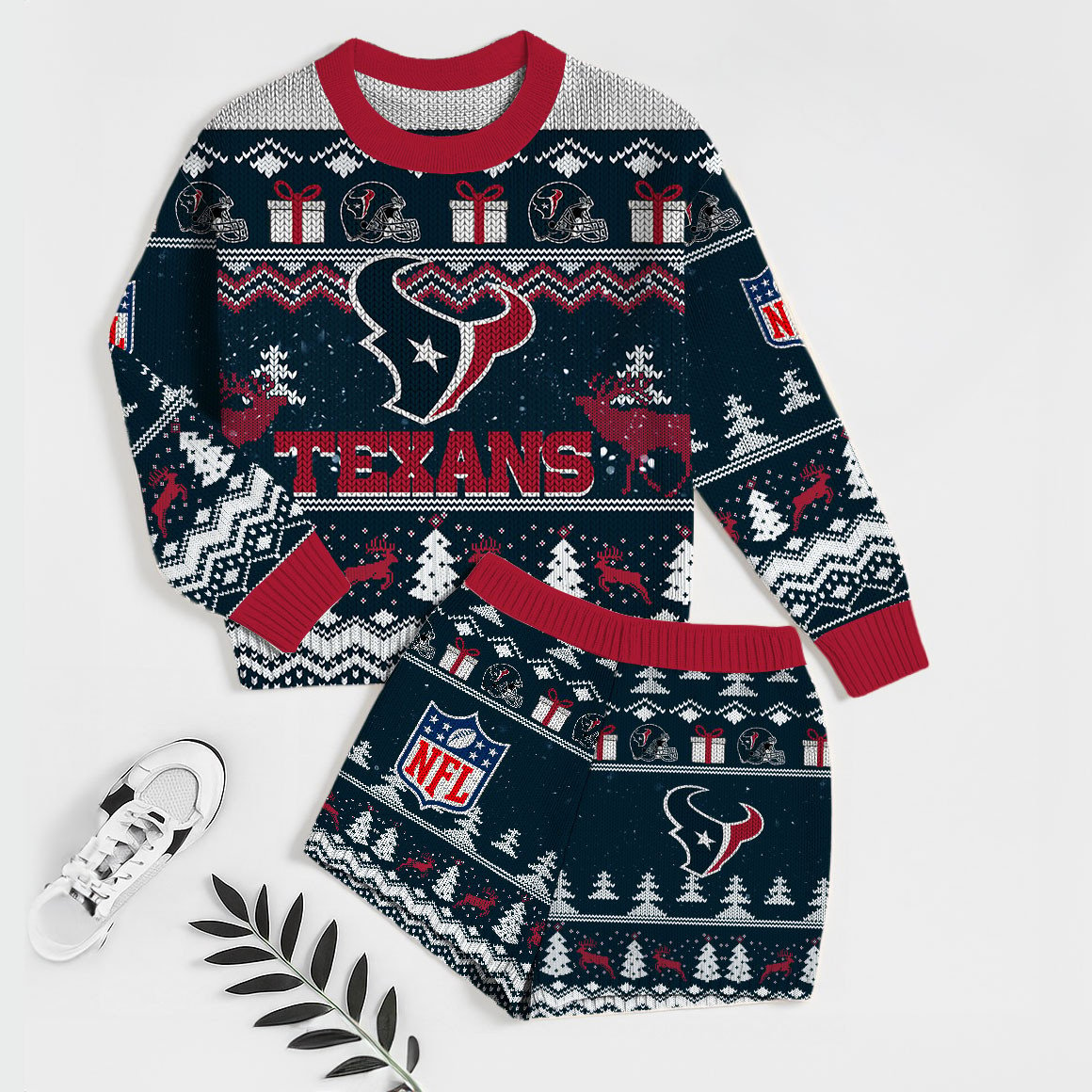 Premium NFL HOU Holiday Sweatshirt & Shorts Set V1 NMD TTV