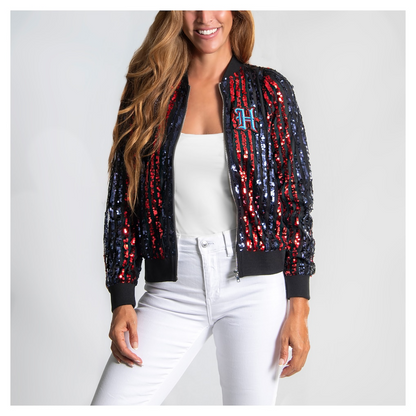 Premium NFL HOU Women Sequin Bomber Jacket V1 NMD TTV