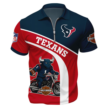 Premium NFL HOU x Harley-Davidson Polo Zipper Shirt V1 NMD TTV