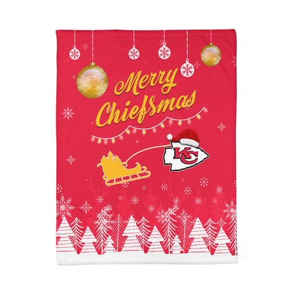 Premium NFL KC Christmas Fleece Blanket & Throw Pillow Combo V1 NMD NHM