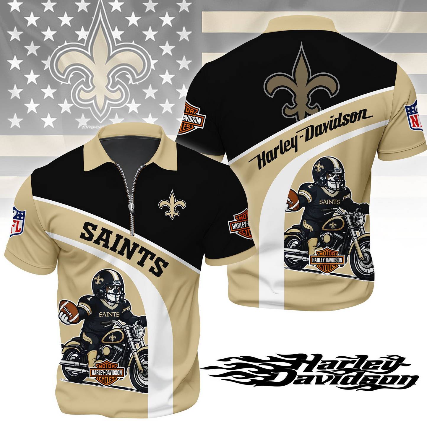 Premium NFL NO x Harley-Davidson Polo Zipper Shirt V1 NMD TTV