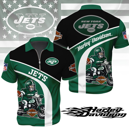 Premium NFL NYJ x Harley-Davidson Polo Zipper Shirt V1 NMD TTV