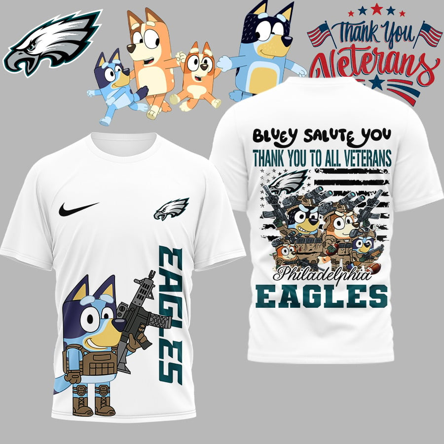Premium NFL PHI Bluey Salute Veterans T-shirt V2 NMD TTV