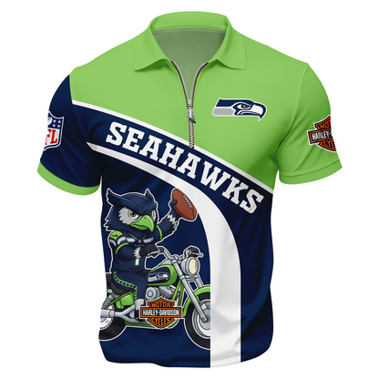 Premium NFL SEA x Harley-Davidson Polo Zipper Shirt V1 NMD TTV