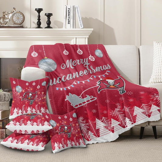 Premium NFL TB Christmas Fleece Blanket & Throw Pillow Combo V1 NMD NHM