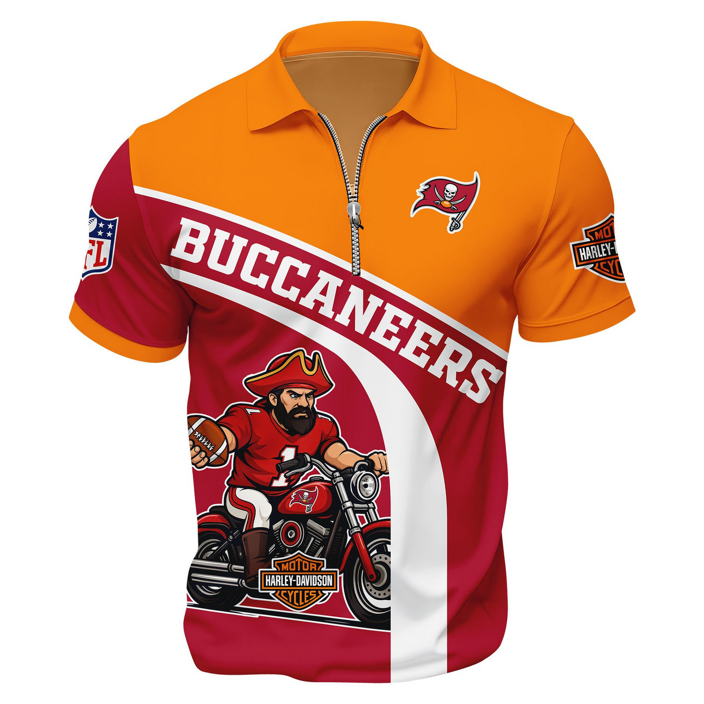 Premium NFL TB x Harley-Davidson Polo Zipper Shirt V1 NMD TTV