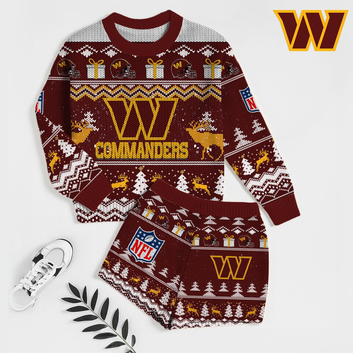 Premium NFL WAS Holiday Sweatshirt & Shorts Set V1 NMD TTV