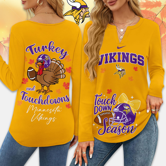 Premium NFL x VIK Turkey and Touchdowns V-neck Long Sleeve Shirt NDT NHM