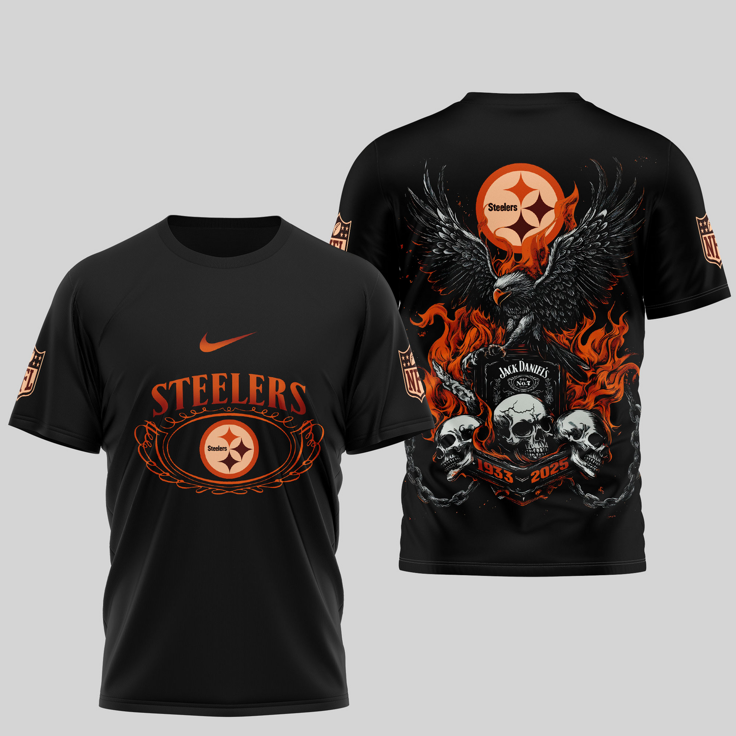 PS Premium NFL Flaming Eagle Skull T-Shirt DDT CTND