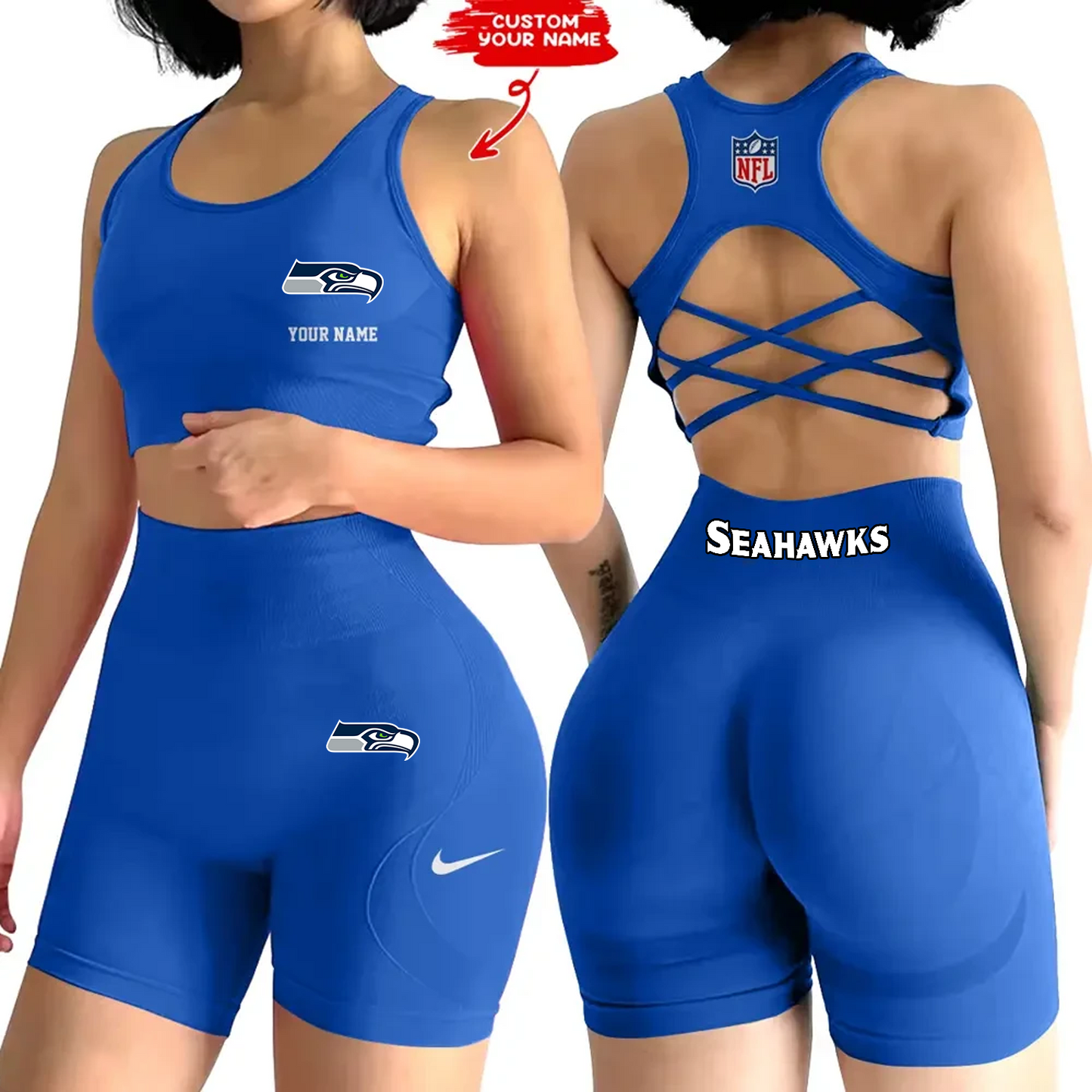 SEA x NFL 2-PCS Women's Seamless Yoga Set Sexy Sport Bra High Waist Sports Shorts DATND TANTD