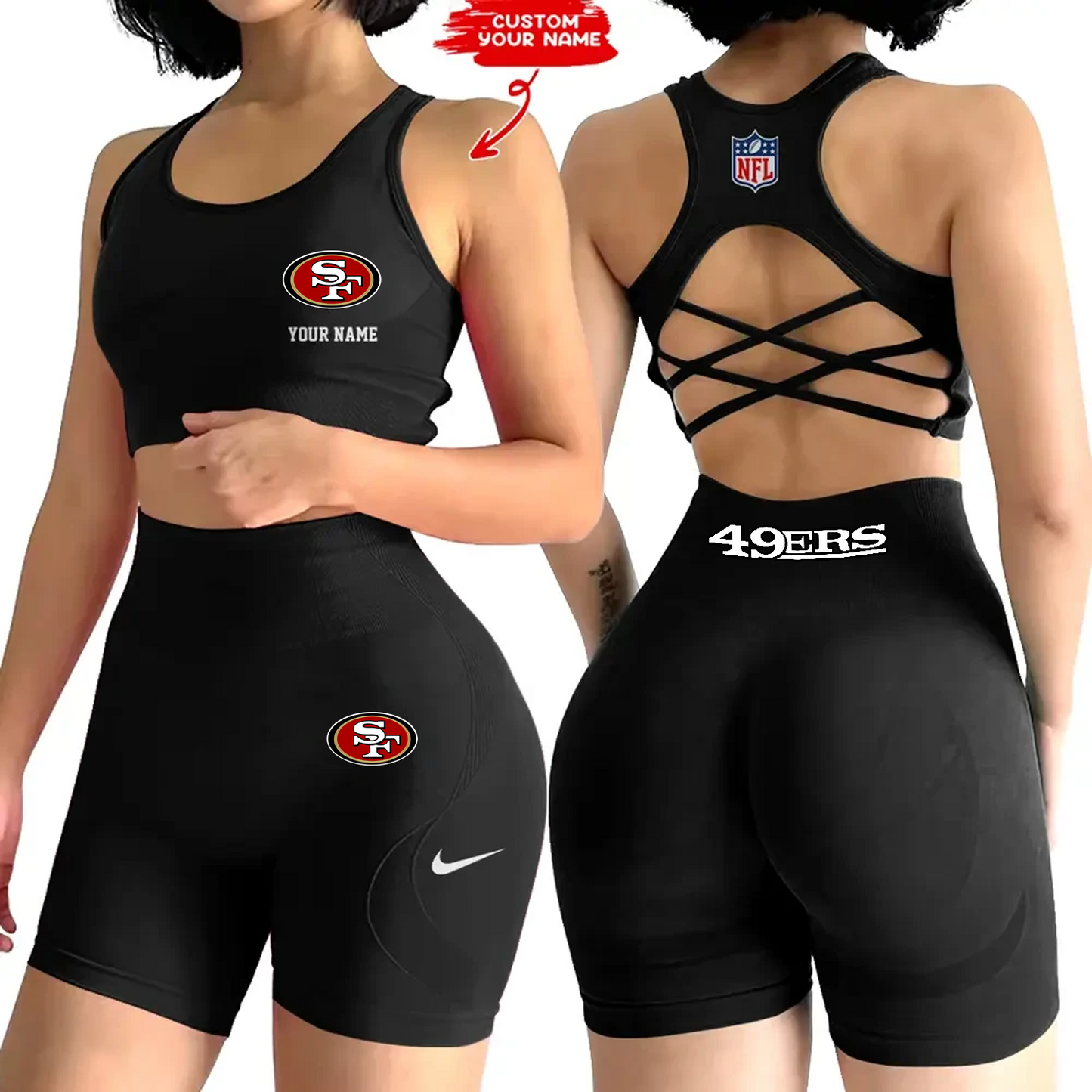 SF x NFL 2-PCS Women's Seamless Yoga Set Sexy Sport Bra High Waist Sports Shorts DATND TANTD