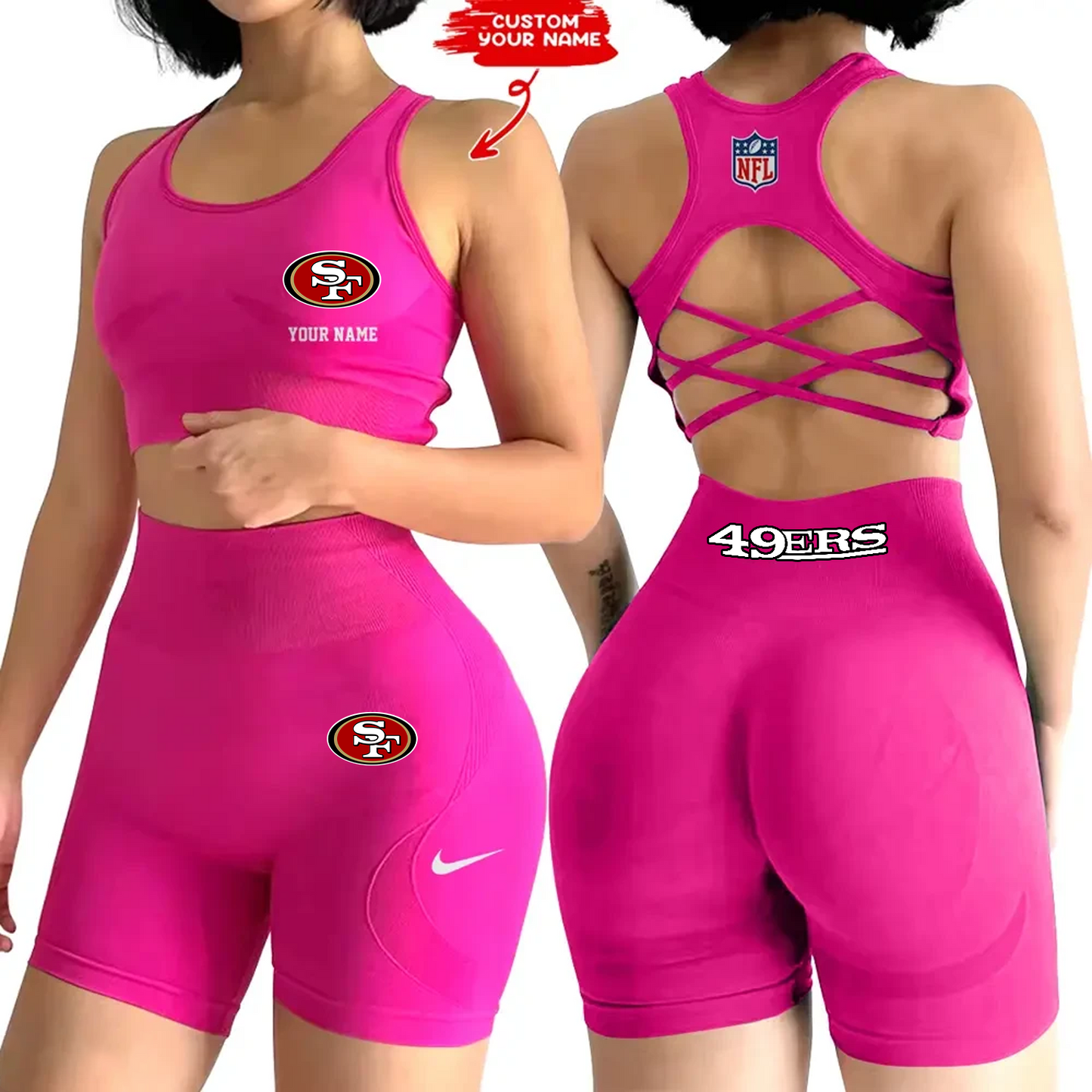 SF x NFL 2-PCS Women's Seamless Yoga Set Sexy Sport Bra High Waist Sports Shorts DATND TANTD
