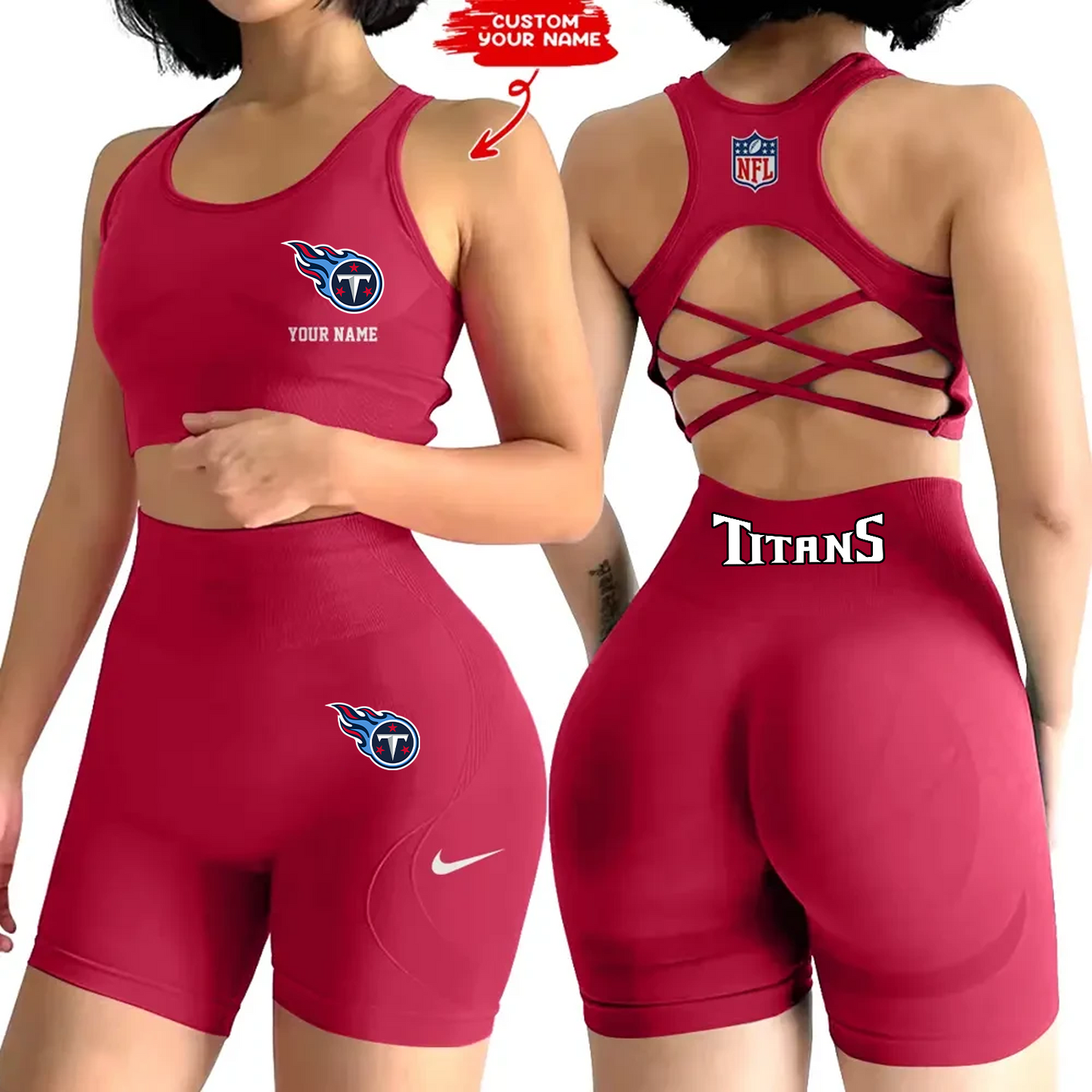 TEN x NFL 2-PCS Women's Seamless Yoga Set Sexy Sport Bra High Waist Sports Shorts DATND TANTD